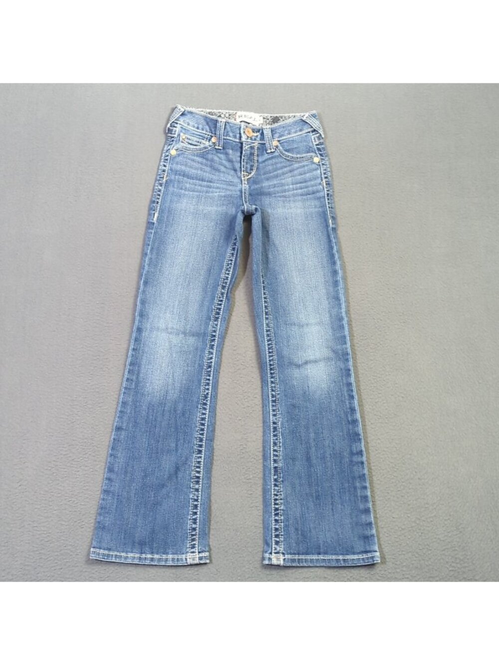 Ariat Jeans Kids 8 Girls Blue R.E.A.L. Eleanor Bootcut Whipstitch Stretch Denim